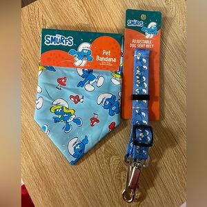 The Smurfs Blue Pet Bandana and Adjustable Dog Seat Belt